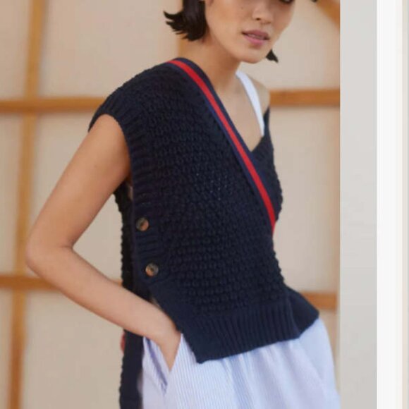 Anthropologie Maeve Chunky Textured Knit Sweater Vest Blue XL - Picture 1 of 16